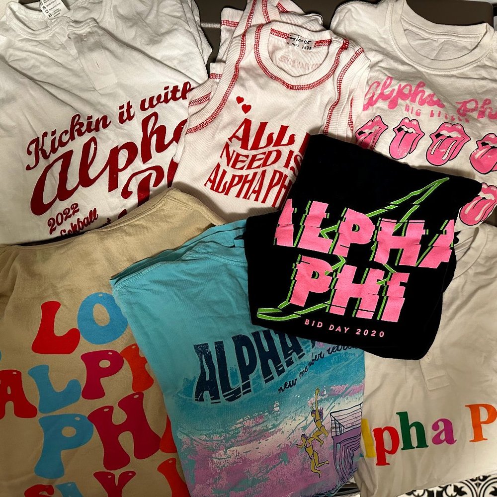 Lot of Alpha Phi Tees, Tanks, Sweatshirt (8 total), Medium